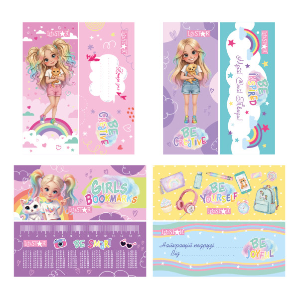 Набір ламінованих закладок для книг "Girl's bookmarks" МІКС